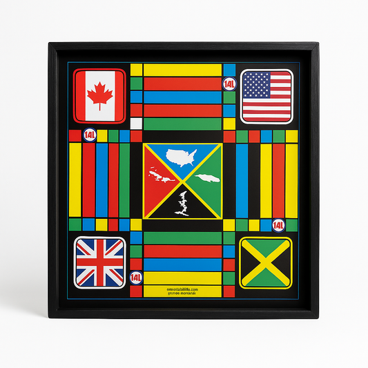 Caribbean × USA × UK Flag Ludi Board – Multinational Edition (Framed)