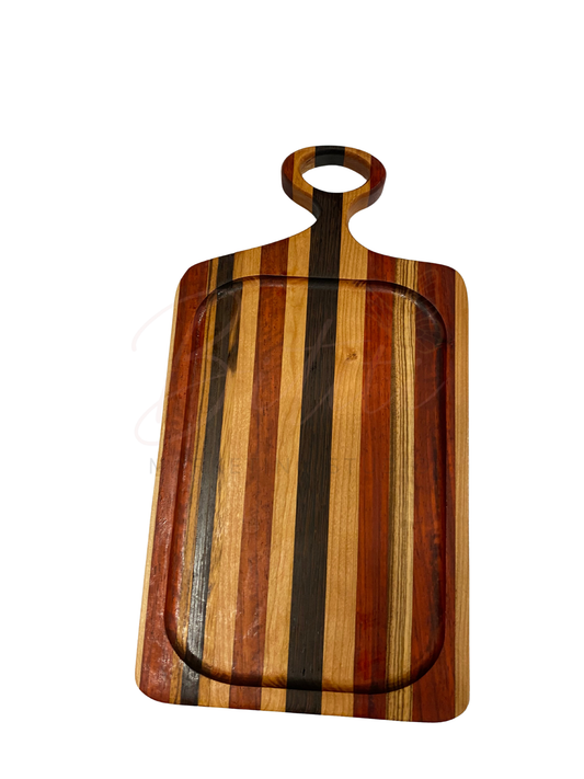 Multi-Wood Rectangle Charcuterie Board with Ring Handle
