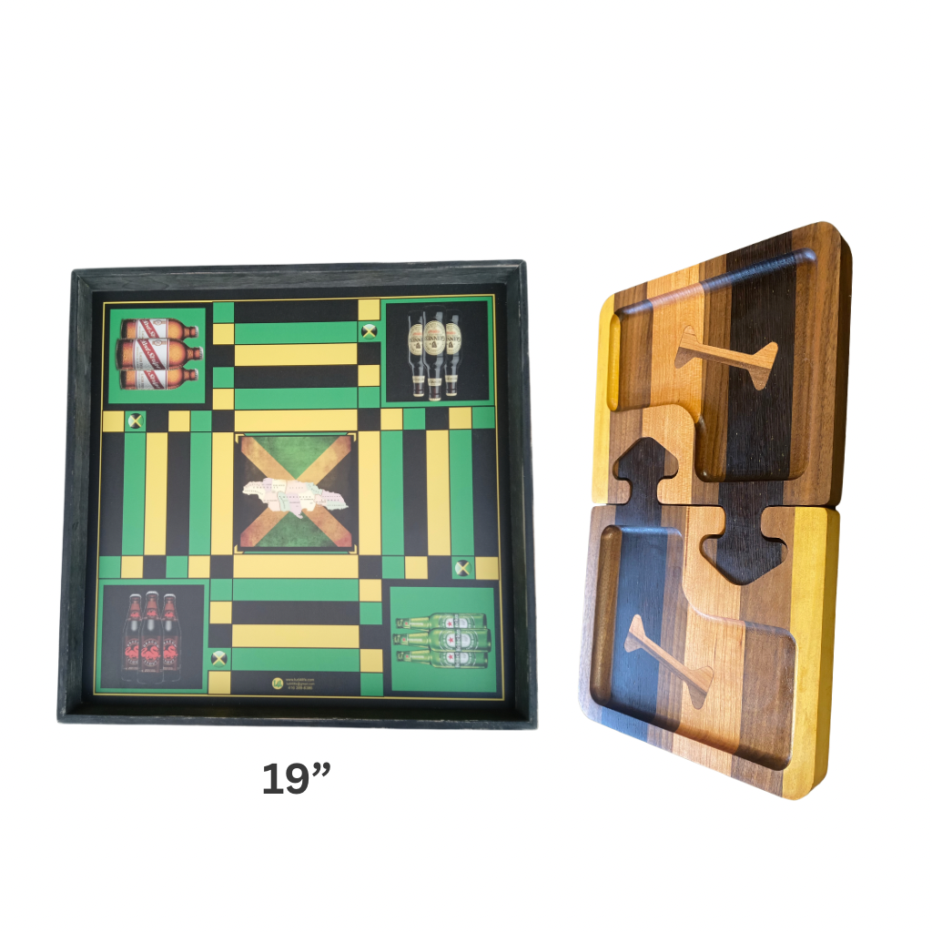 Premium Game Night Bundle – 19” Ludi Board + 2-Piece Wooden Puzzle Tray Set