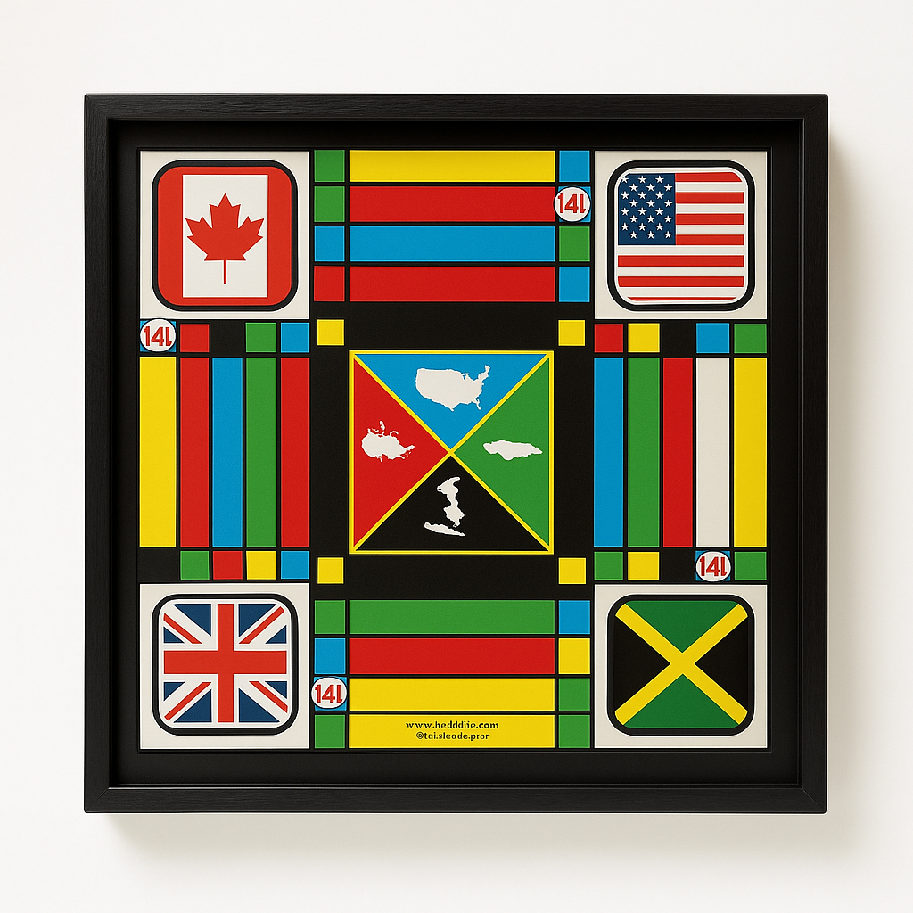 Caribbean × USA × UK Flag Ludi Board – Multinational Edition (Framed)