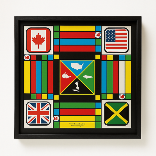 Caribbean × USA × UK Flag Ludi Board – Multinational Edition (Framed)