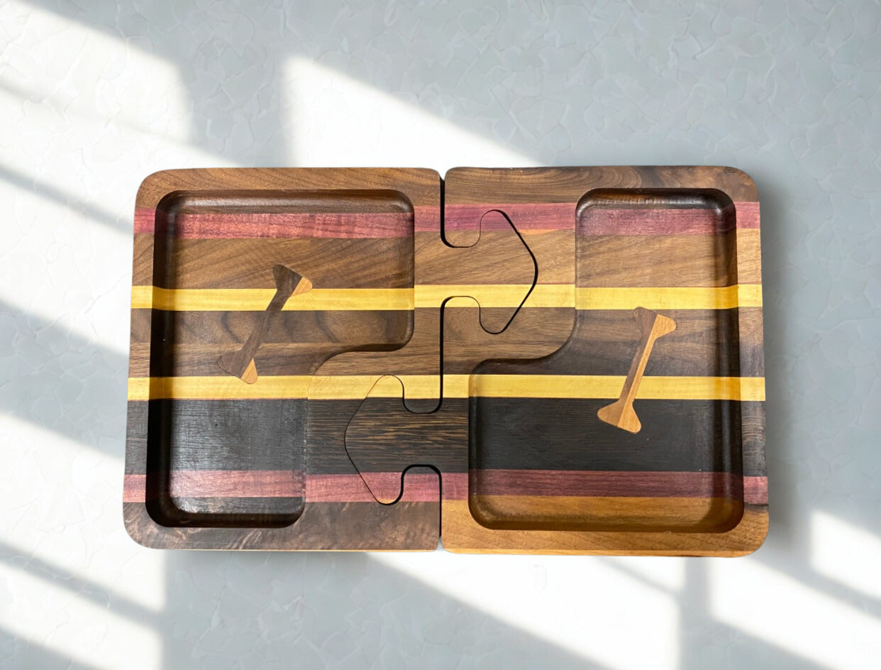 Luxury Host Set – Puzzle Tray + Bottle Inlay Serving Board (Handcrafted Exotic Wood Bundle)