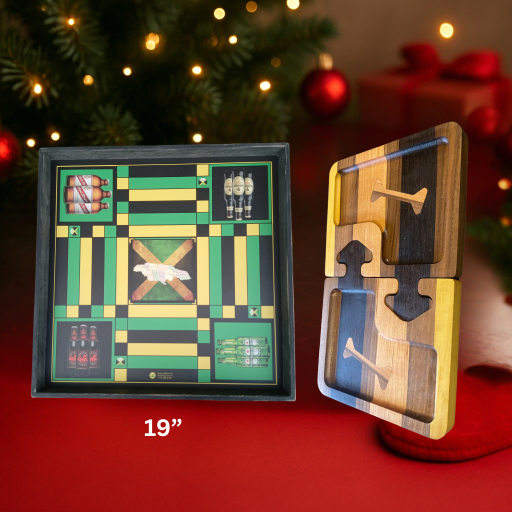 Premium Game Night Bundle – 19” Ludi Board + 2-Piece Wooden Puzzle Tray Set