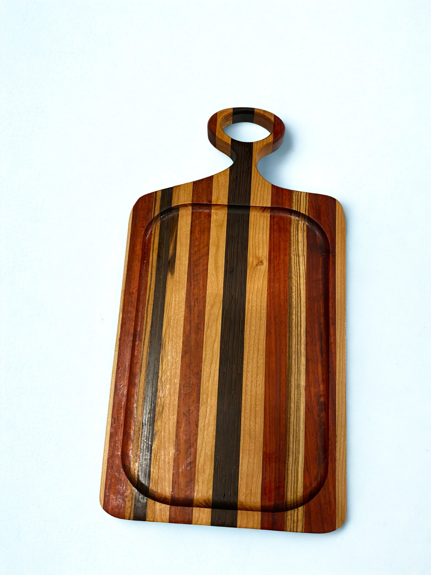 Multi-Wood Rectangle Charcuterie Board with Ring Handle