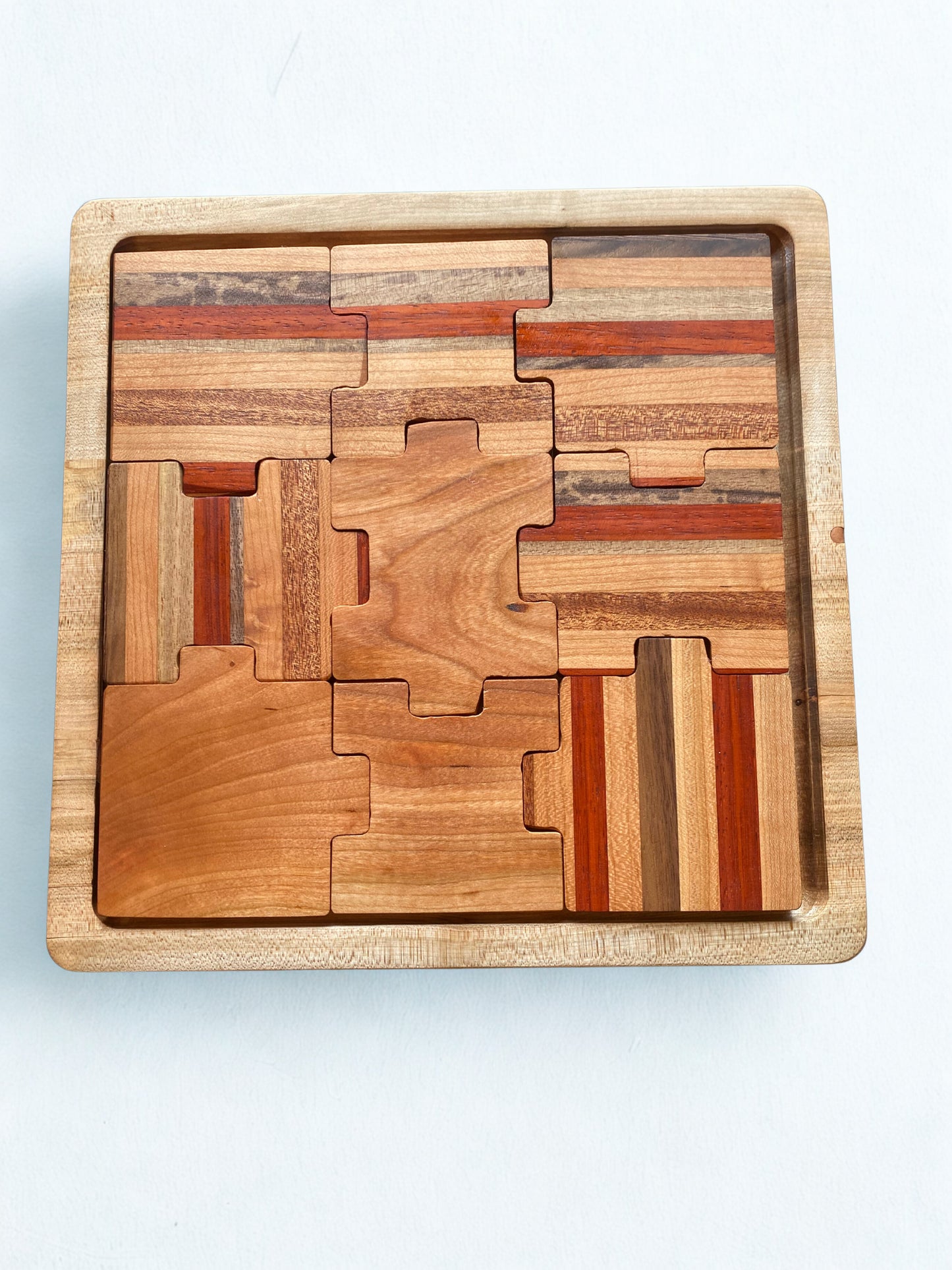 Handcrafted Multi-Wood Puzzle Tray