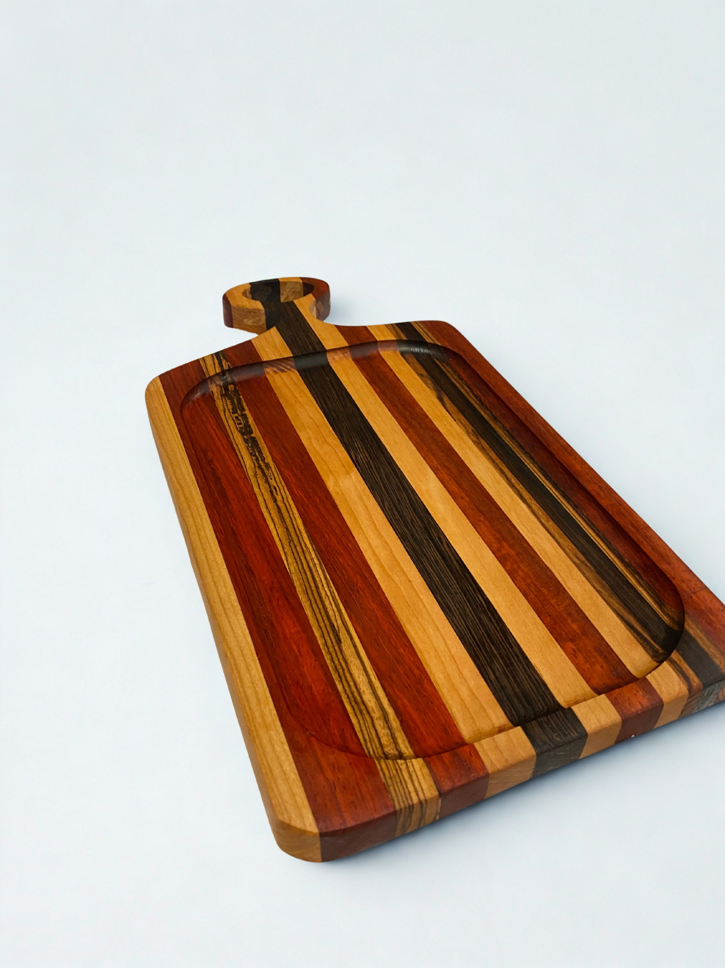 Multi-Wood Rectangle Charcuterie Board with Ring Handle
