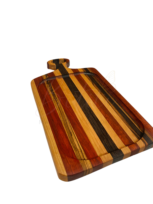 Multi-Wood Rectangle Charcuterie Board with Ring Handle