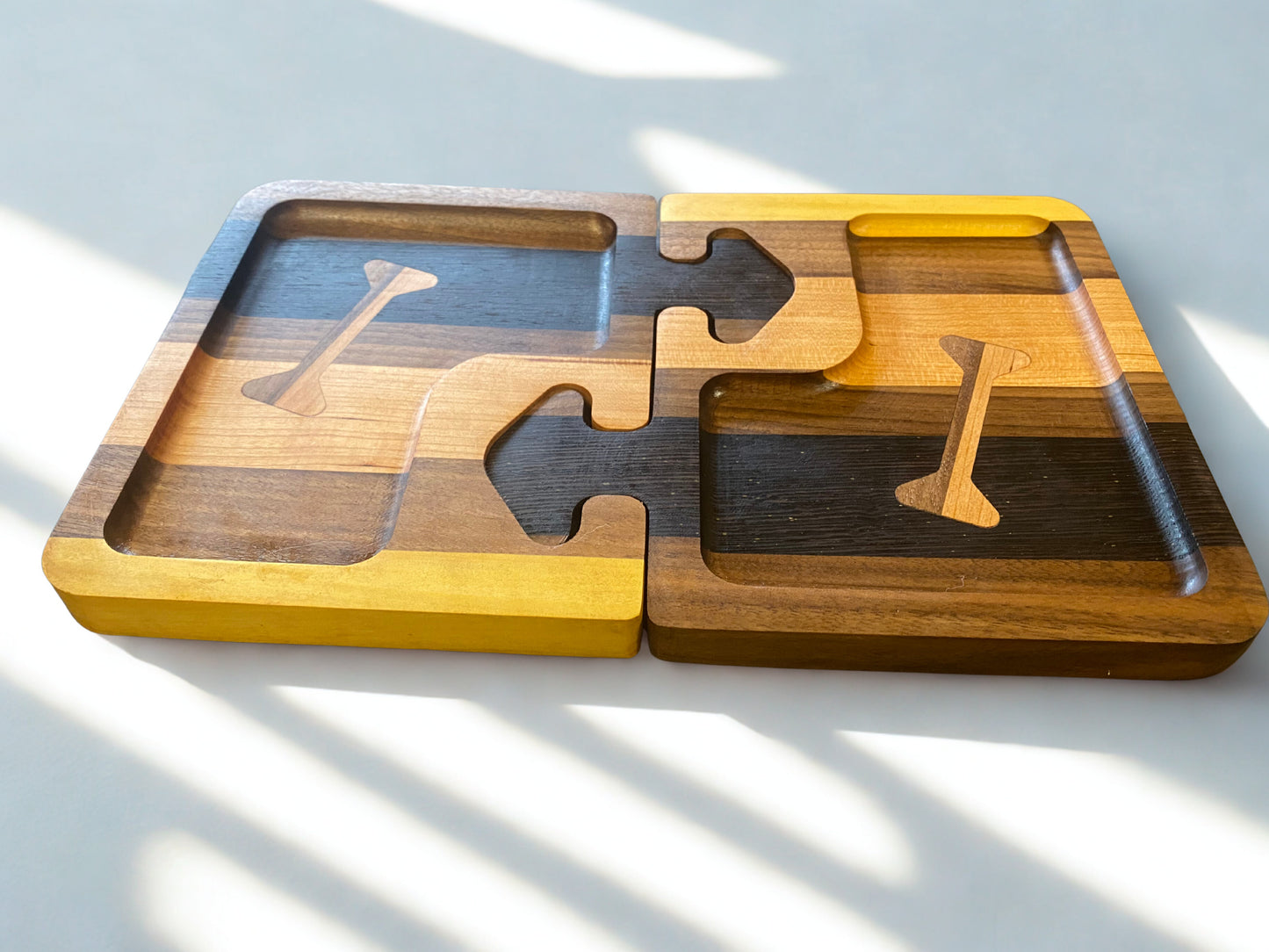 Premium Game Night Bundle – 19” Ludi Board + 2-Piece Wooden Puzzle Tray Set