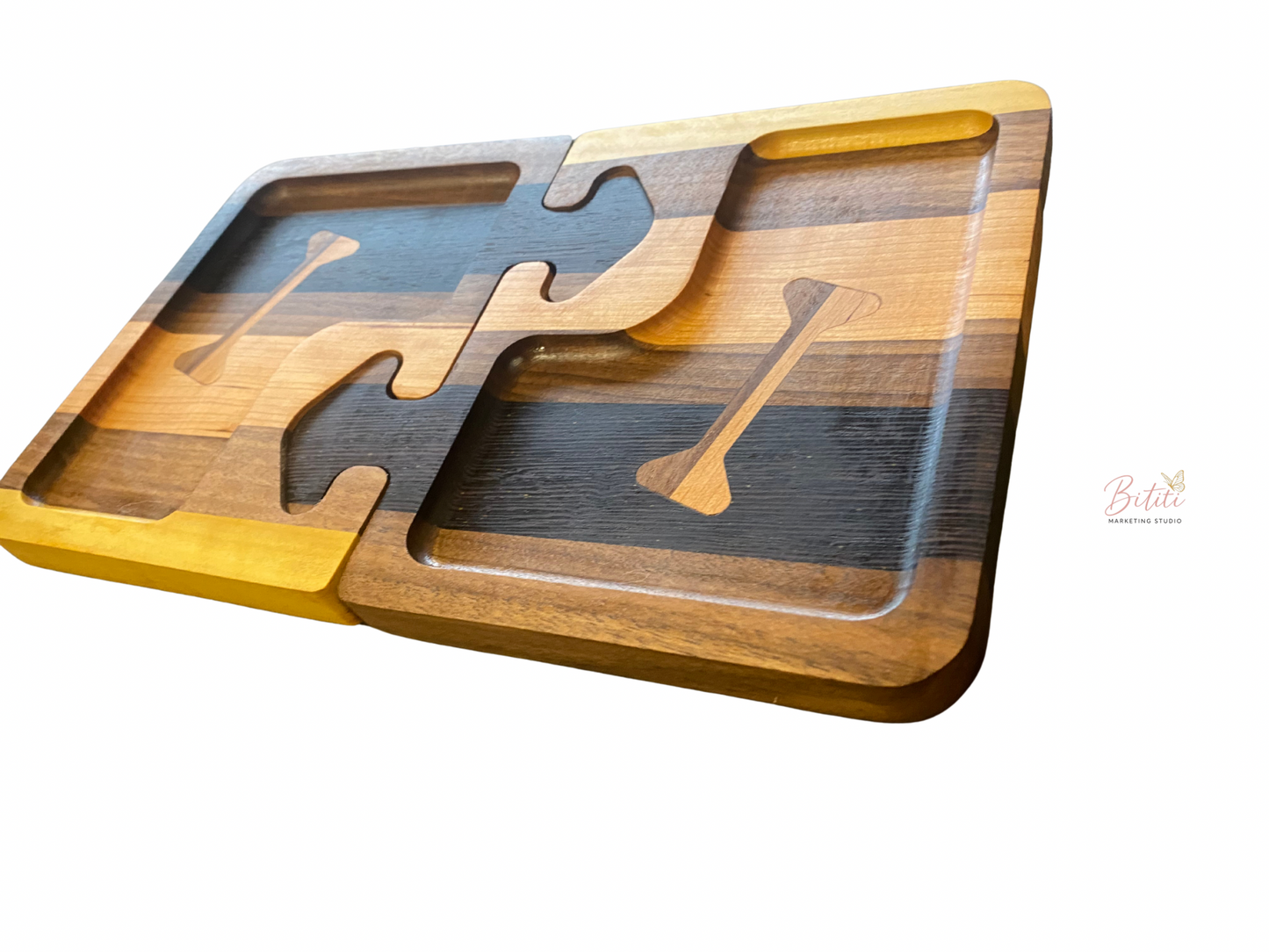 Premium Game Night Bundle – 19” Ludi Board + 2-Piece Wooden Puzzle Tray Set