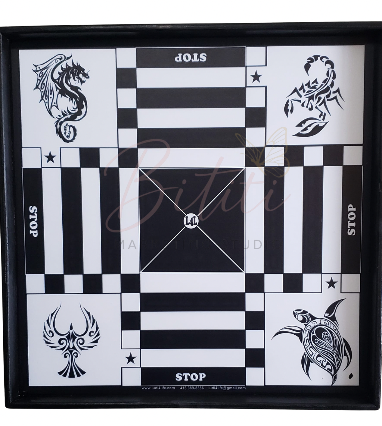 Tribal Black & White Ludi Board – Custom Art Edition