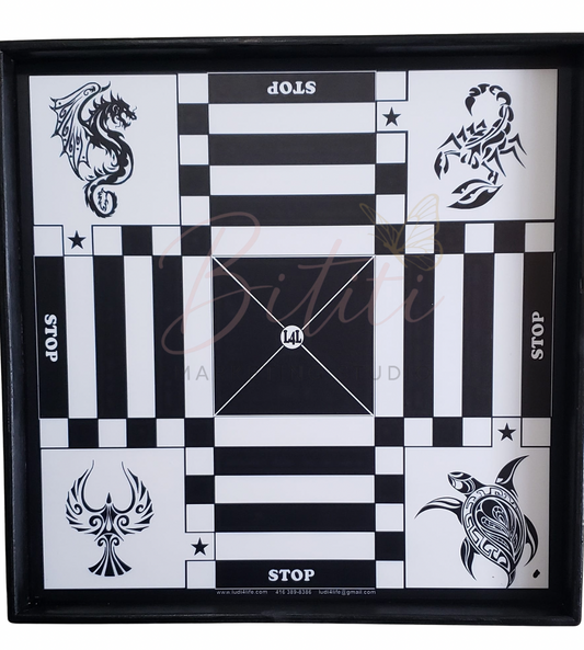 Tribal Black & White Ludi Board – Custom Art Edition