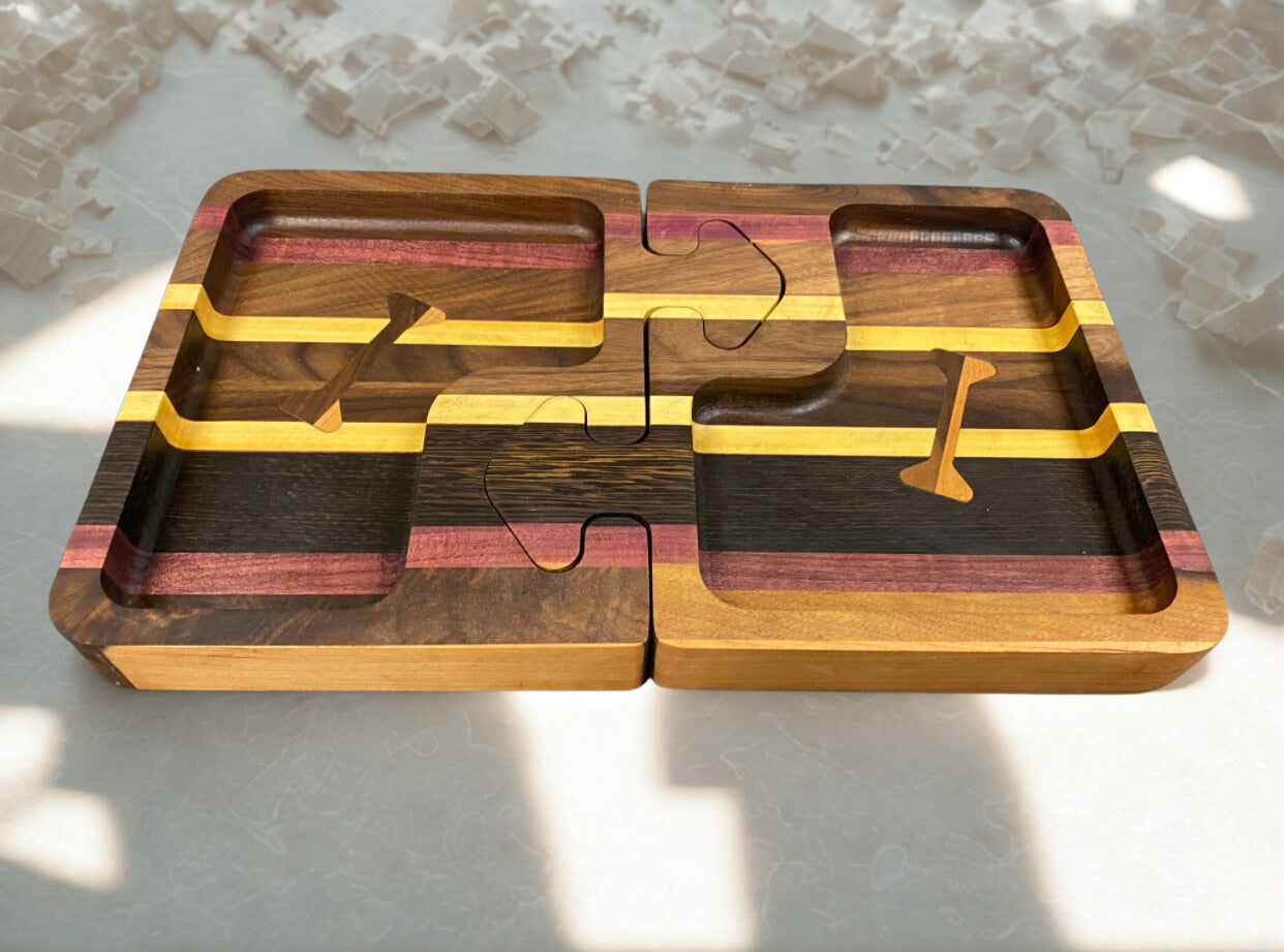 Luxury Host Set – Puzzle Tray + Bottle Inlay Serving Board (Handcrafted Exotic Wood Bundle)