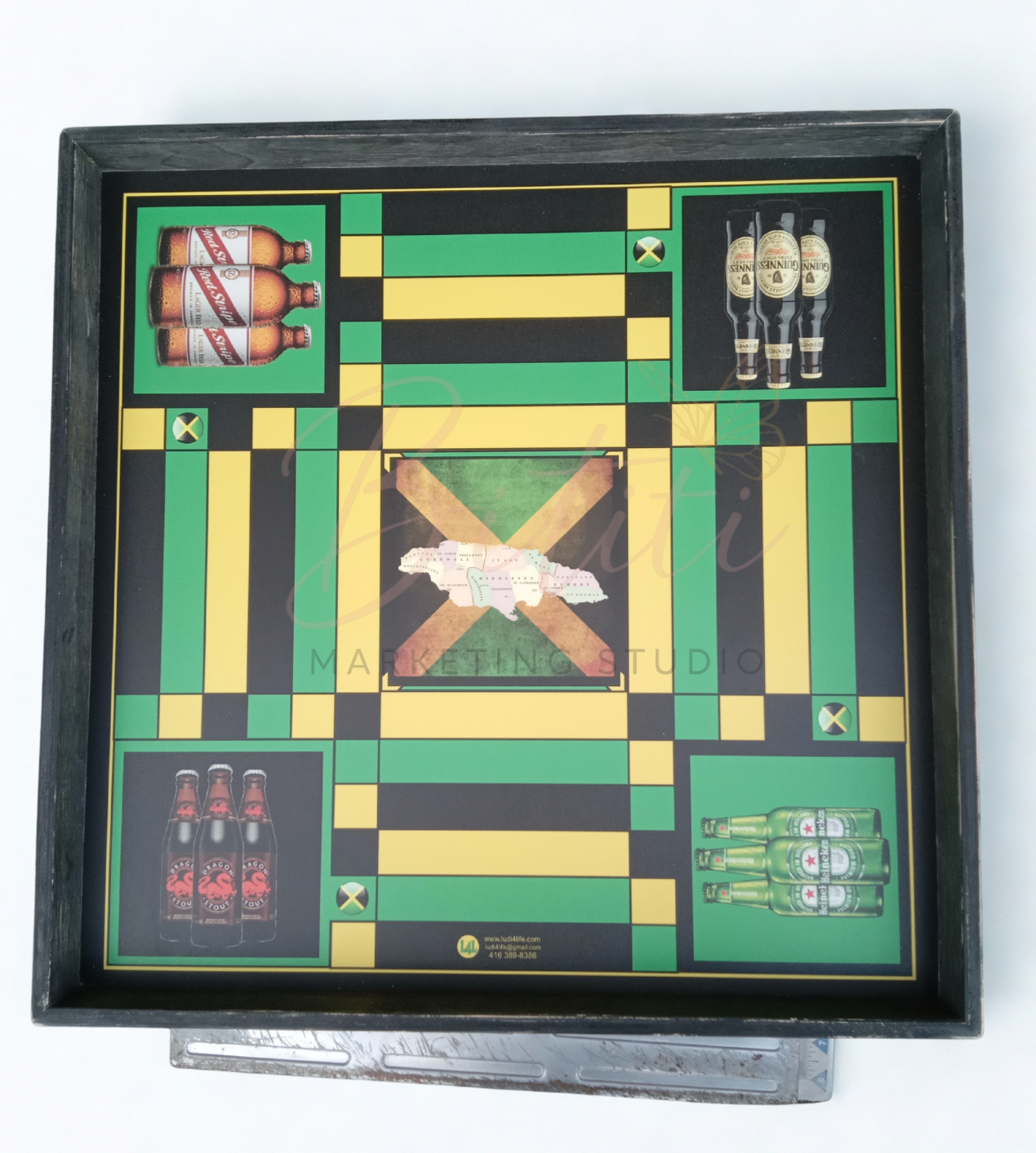 Premium Game Night Bundle – 19” Ludi Board + 2-Piece Wooden Puzzle Tray Set