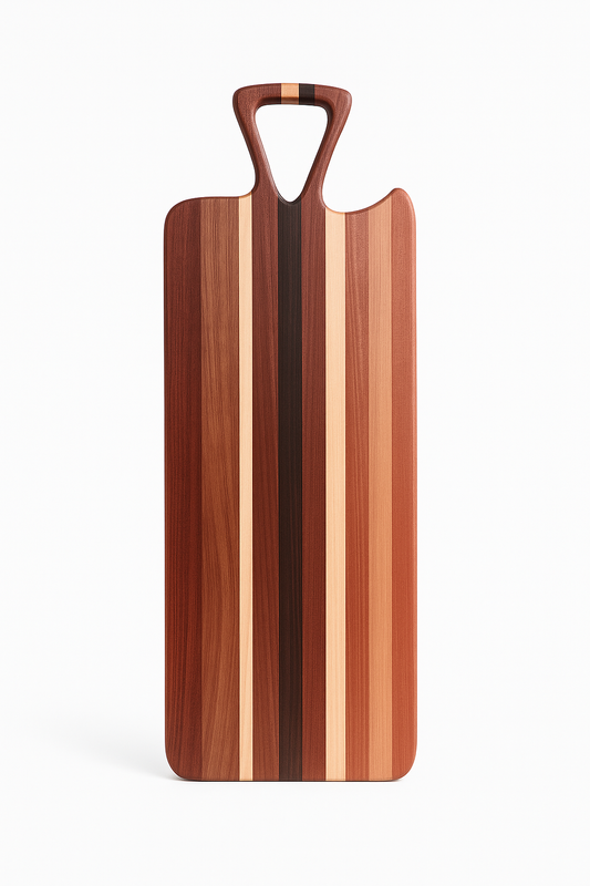 Exotic Hardwood Charcuterie Board – Triangle Handle (Redwood Edition)